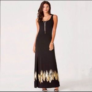 Bebe Black Maxi Dress with Gold Accents NWT M